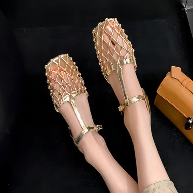 Сандалии с квадратным носком из плетеной сетки