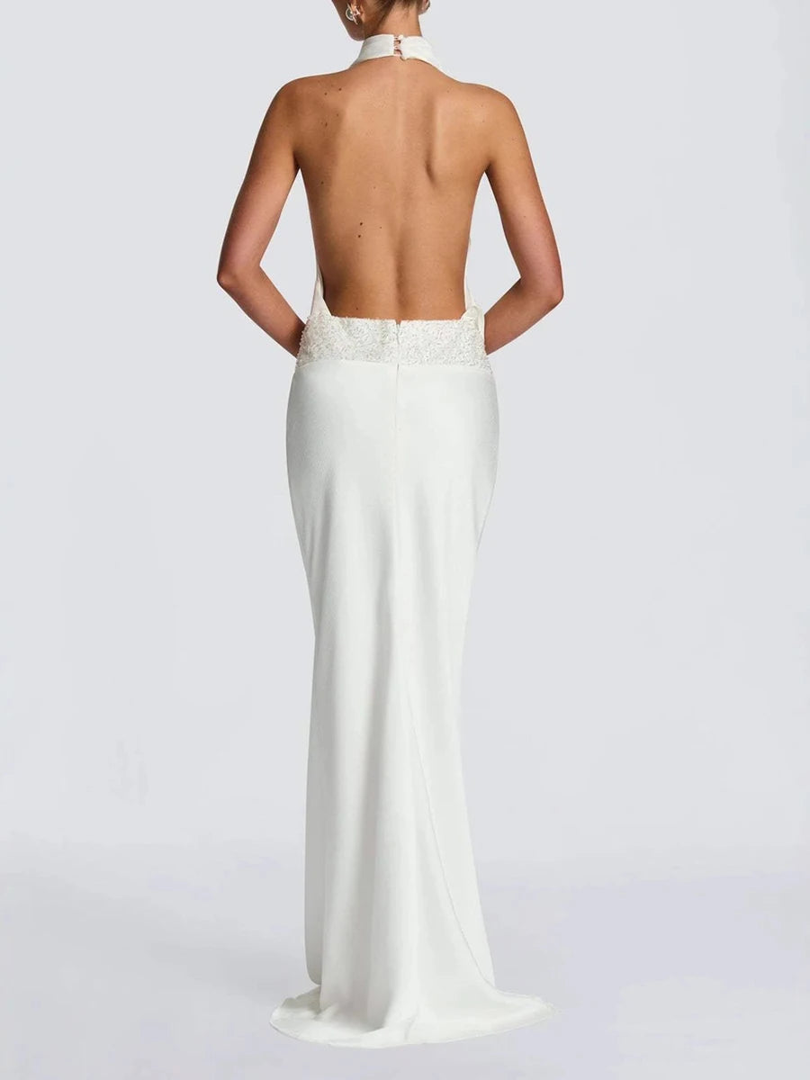 Margaret Halter Maxi Dress – blue – backless