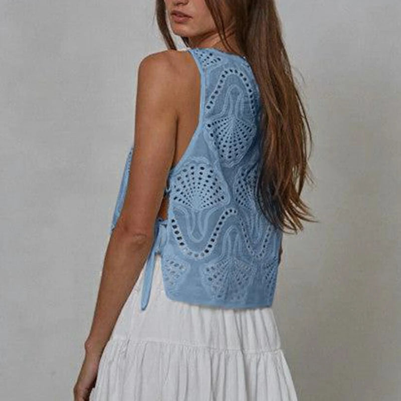 Lola Eyelet Side Bow Tied Top — shirts & tops in white — additional view