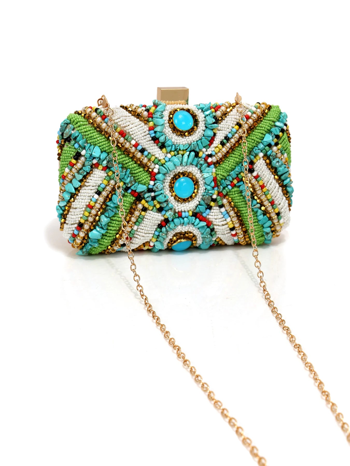 Green Embroidery Clutch Bag – green – embroidered detail