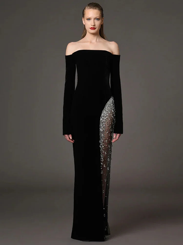 Nadia Crystal Beaded Slit Dress