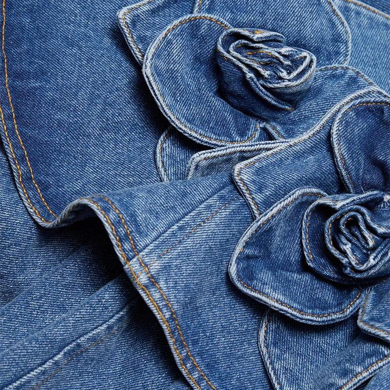 Melanie 3D Blomsterkjole i denim