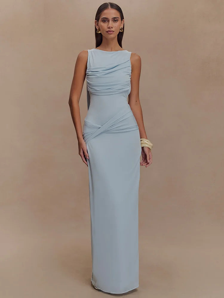 Paola Backless Ruched Dress – white – backless