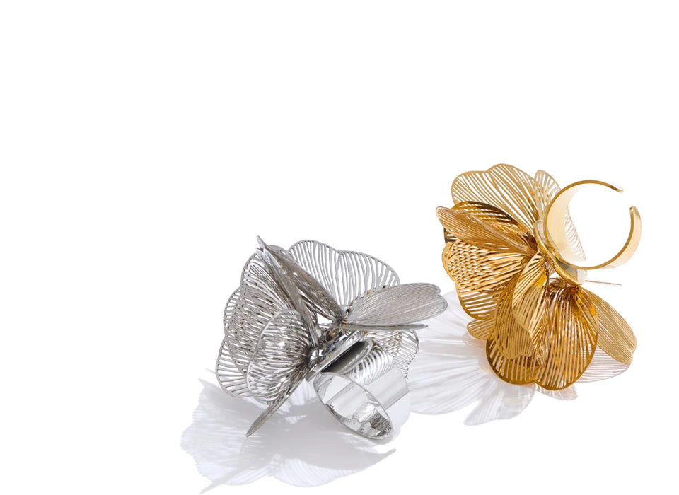 Flower Adjustable Ring 18K Plated — rings in gold — additional view