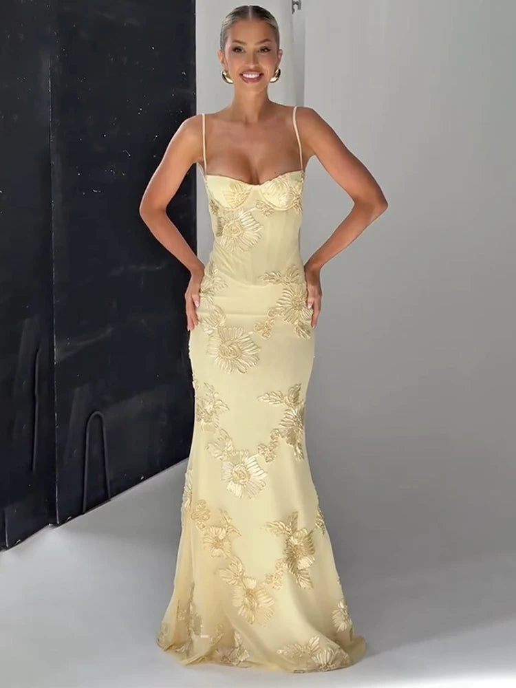 Andy Yellow Floral Printed Maxi Dress