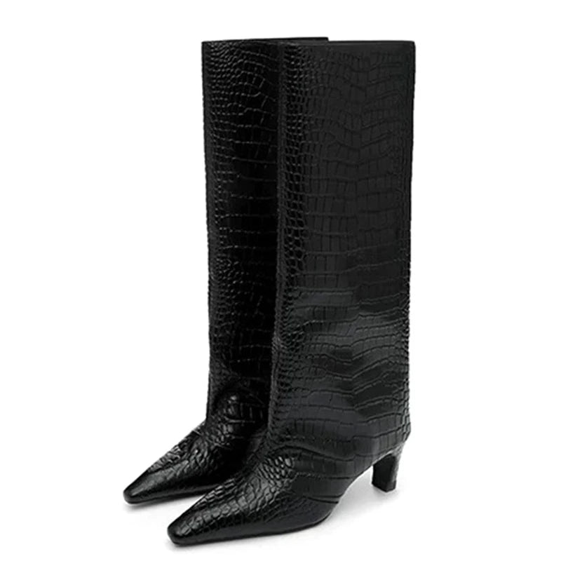 Stone Grain Knee High Boots