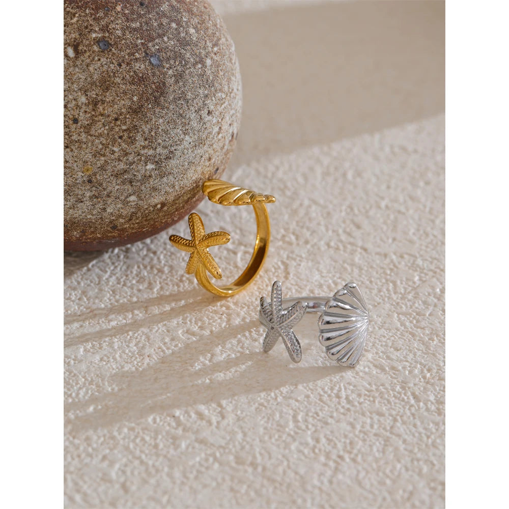 Shell Starfish Adjustable Ring — rings in multicolor — additional view