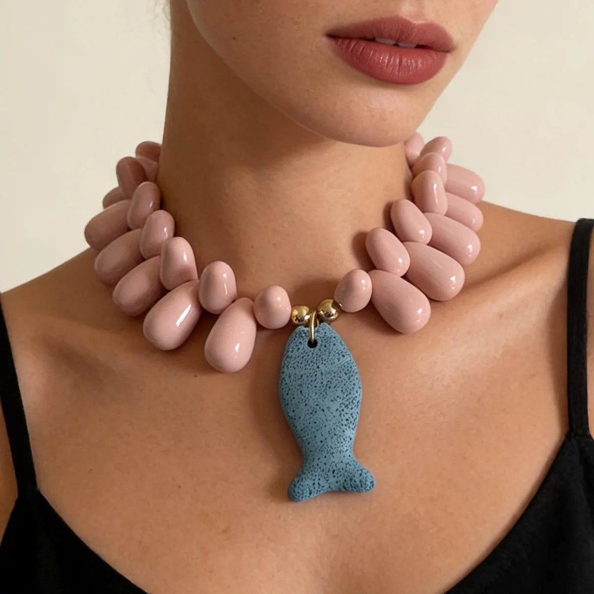 Volcanic Stone Beaded Tropical Pendant