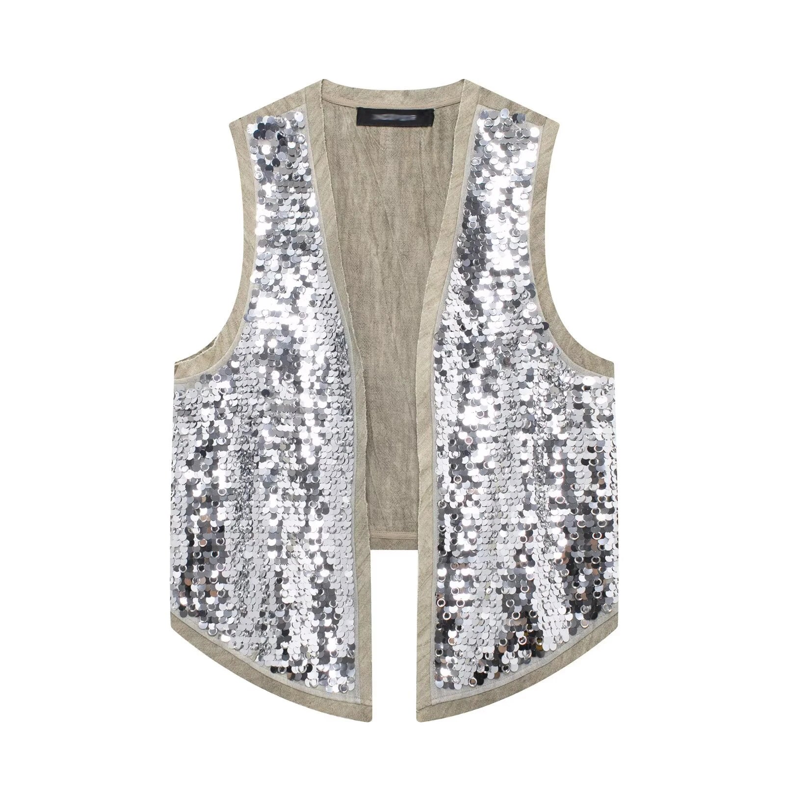 Gilet aperto con paillettes argento Claire
