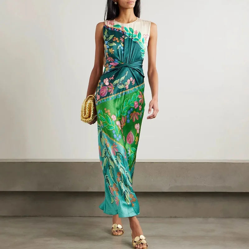 复古缎面扭纹连衣裙