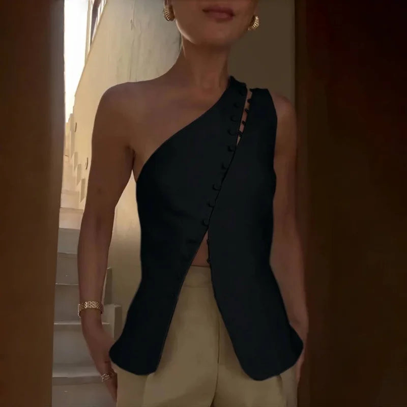 Wendy Asymmetrical Vest Top — shirts & tops in white — front view