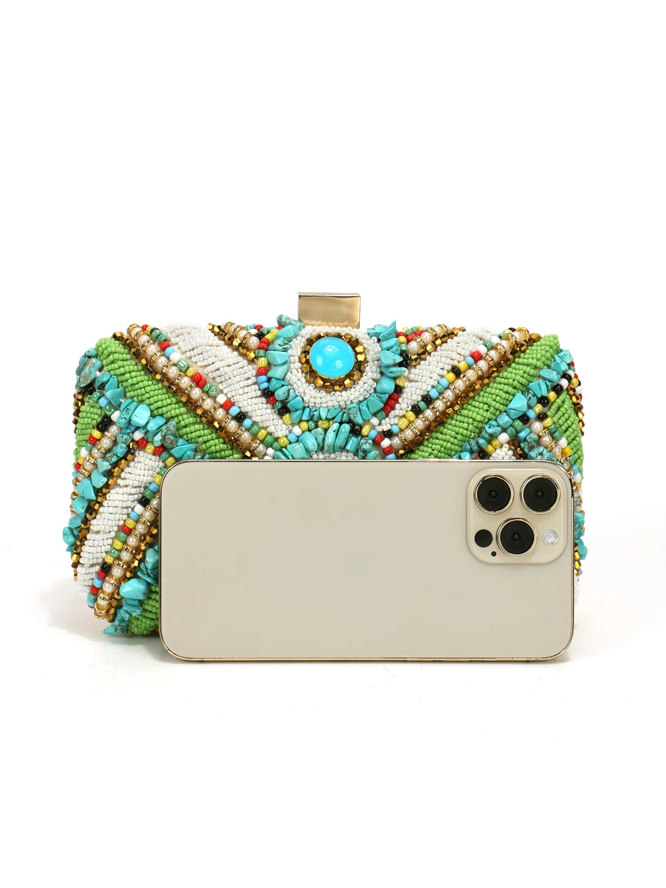 Green Embroidery Clutch Bag – green – embroidered detail