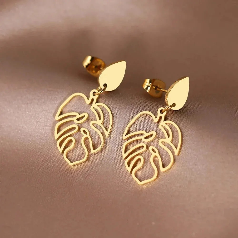 Metal Leaves Drop Earrings