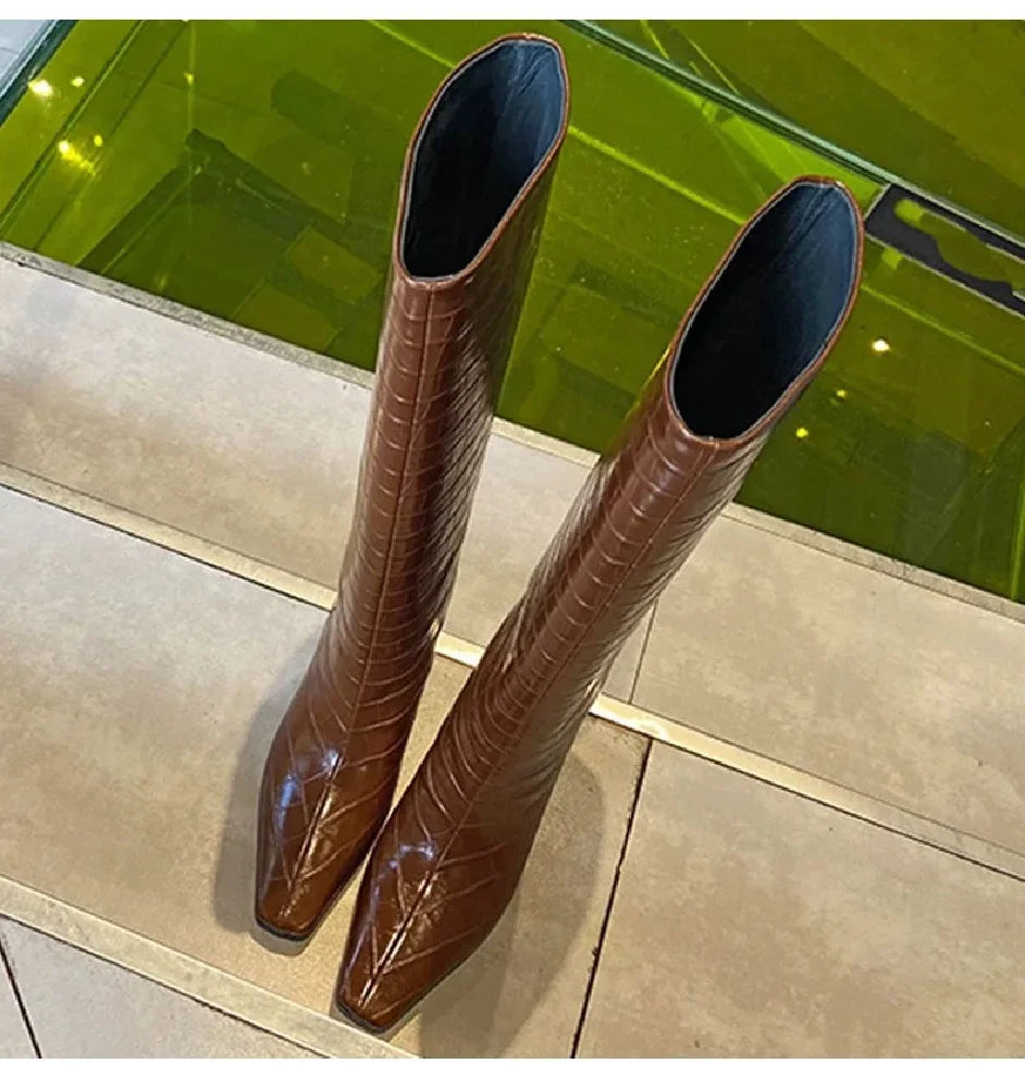 Stone Grain Knee High Boots