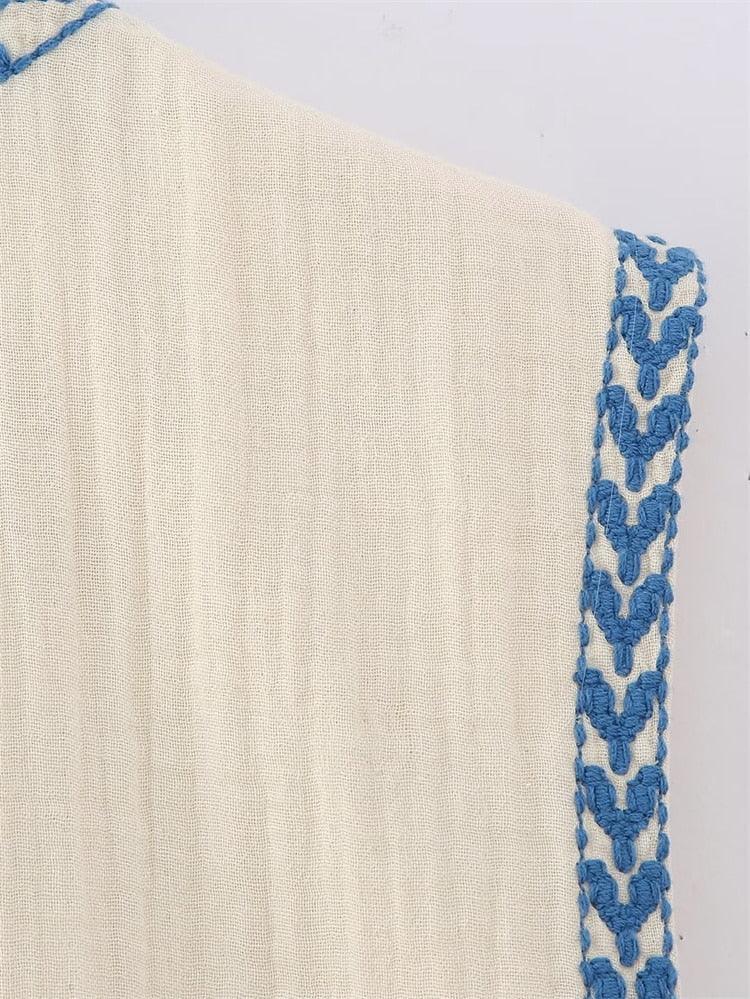 Camille Embroidered Vest - Blue from The House of CO-KY - Shirts & Tops