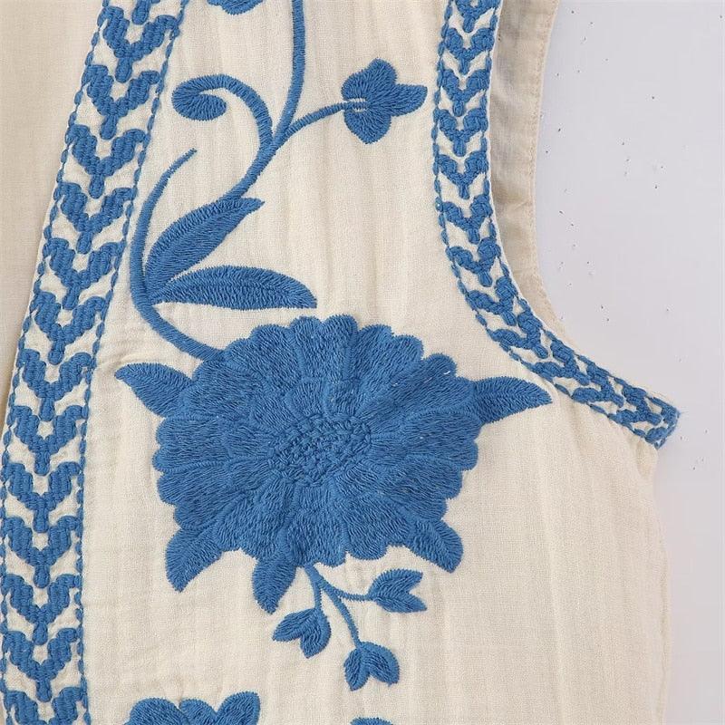 Camille Embroidered Vest - Blue from The House of CO-KY - Shirts & Tops