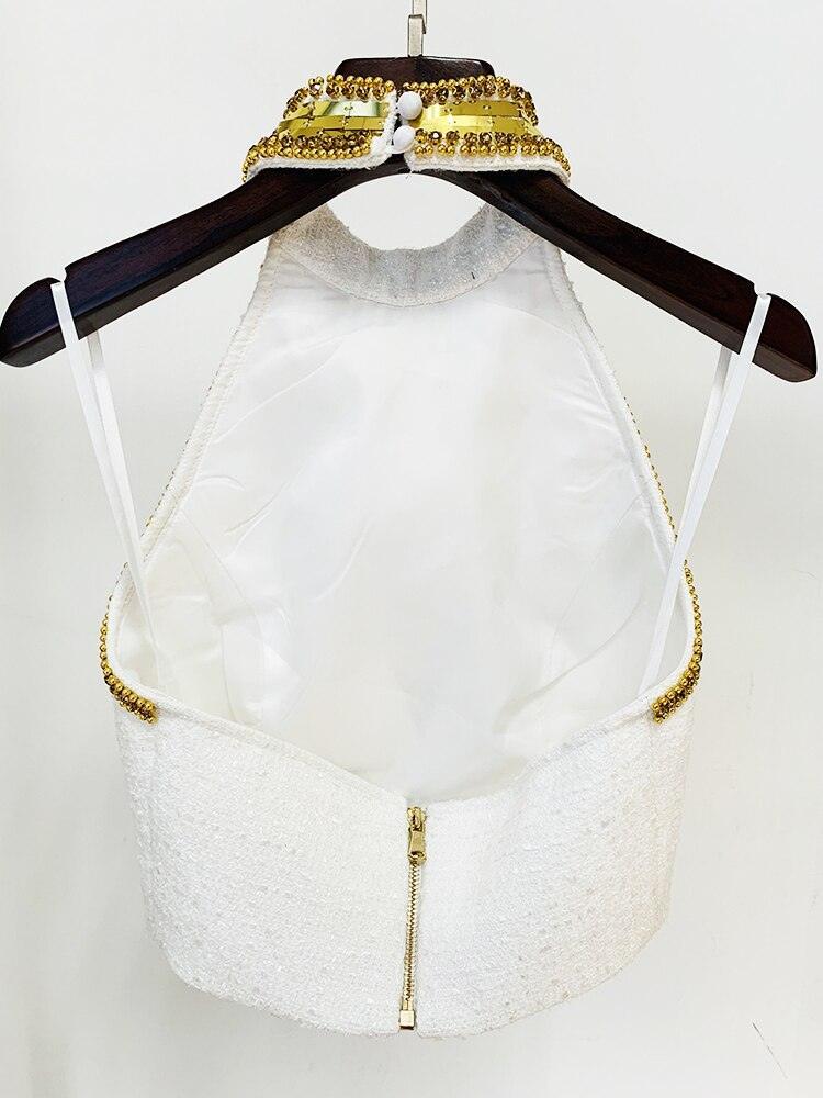 Cleo Beaded Halterneck Tweed Crop Top from The House of CO-KY - Shirts & Tops