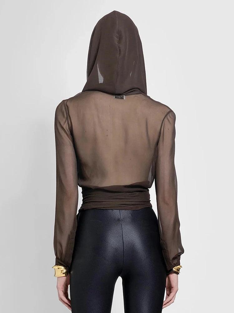Jane Sheer Mesh Hooded Shirt from The House of CO-KY - Shirts & Tops
