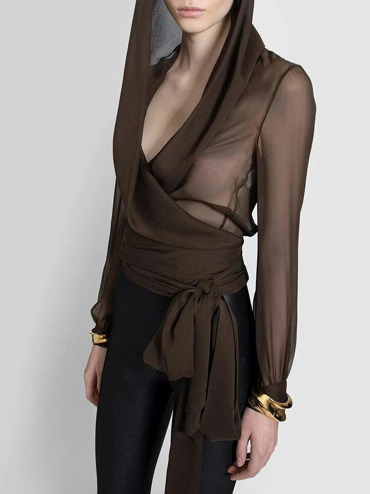 Jane Sheer Mesh Hooded Shirt from The House of CO-KY - Shirts & Tops