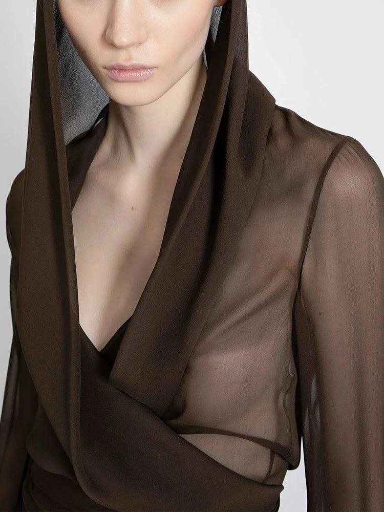 Jane Sheer Mesh Hooded Shirt from The House of CO-KY - Shirts & Tops