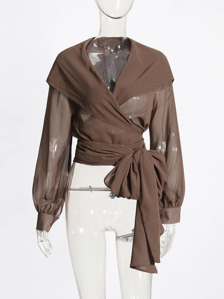 Jane Sheer Mesh Hooded Shirt from The House of CO-KY - Shirts & Tops