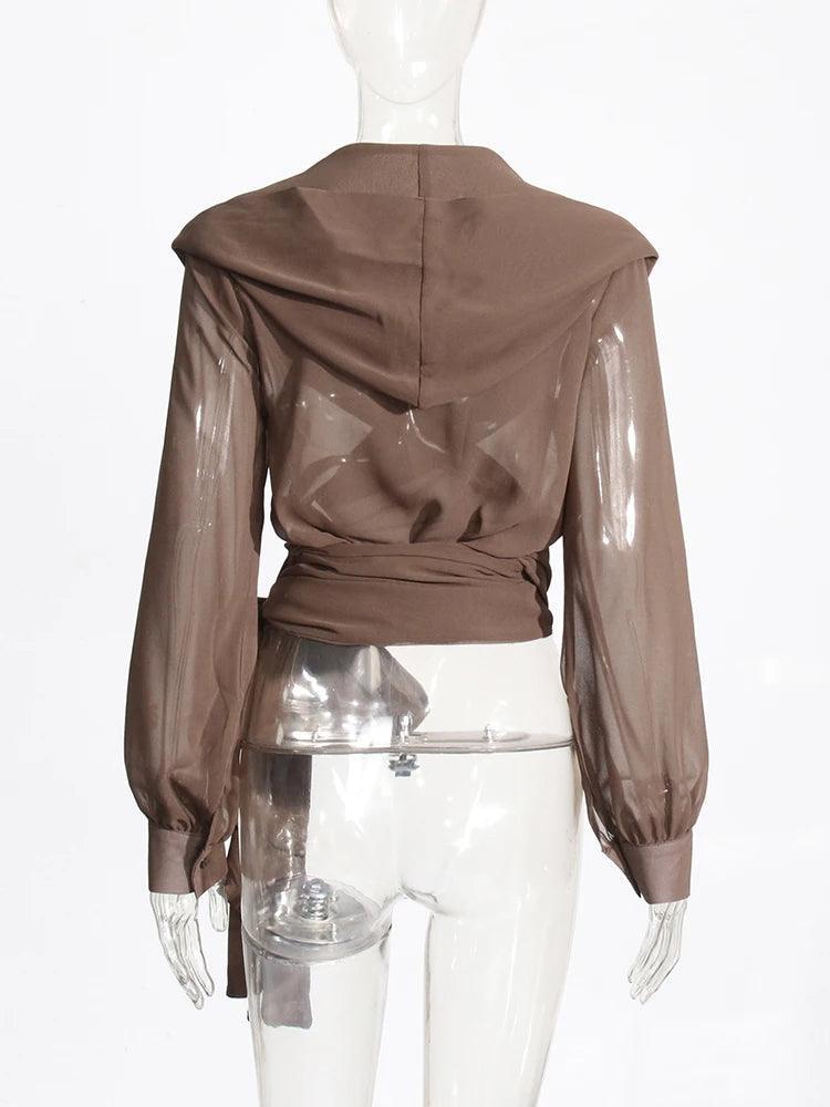 Jane Sheer Mesh Hooded Shirt from The House of CO-KY - Shirts & Tops