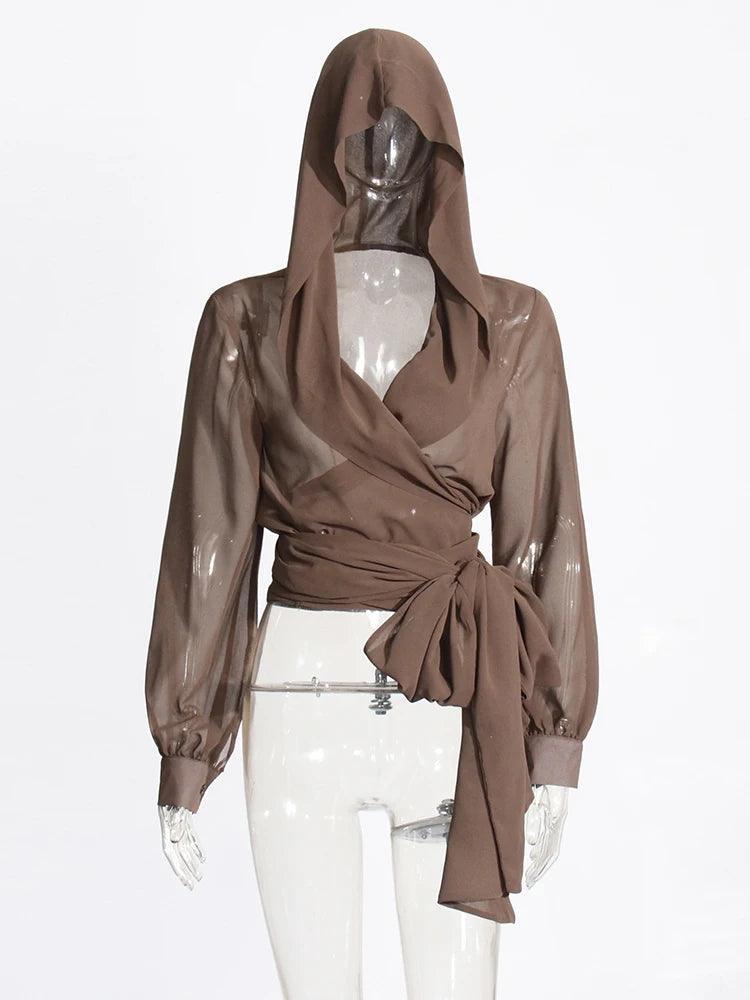 Jane Sheer Mesh Hooded Shirt from The House of CO-KY - Shirts & Tops
