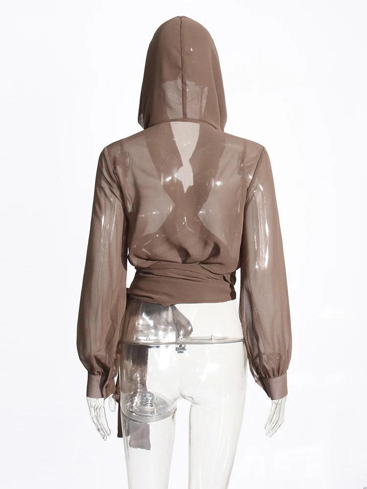 Jane Sheer Mesh Hooded Shirt from The House of CO-KY - Shirts & Tops
