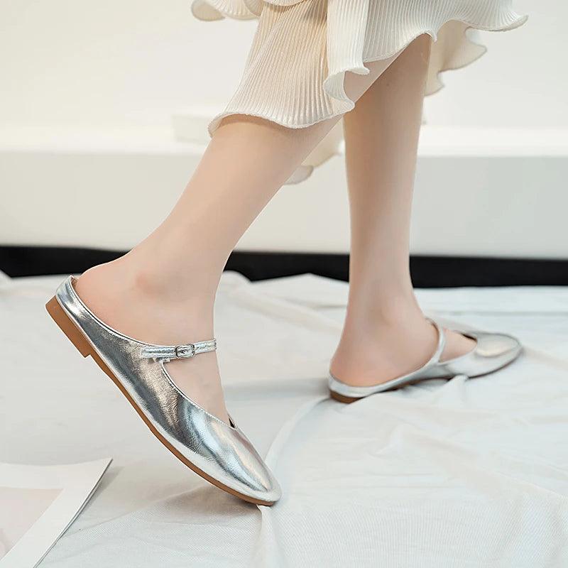 Soft Leather Silver Metallic Mules from The House of CO-KY - Shoes