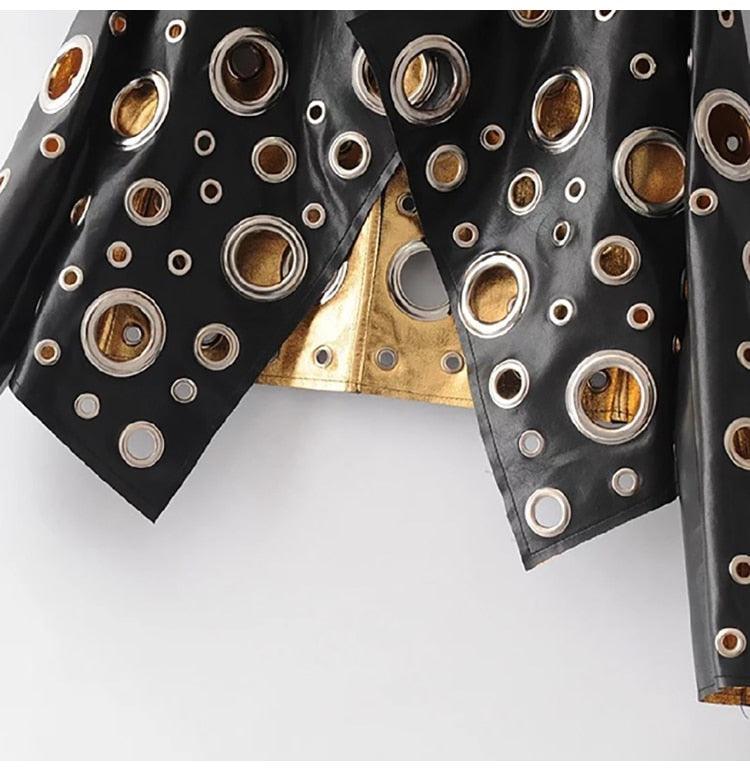 Laura Metallic Hole Biker Jacket from The House of CO-KY - Coats & Jackets