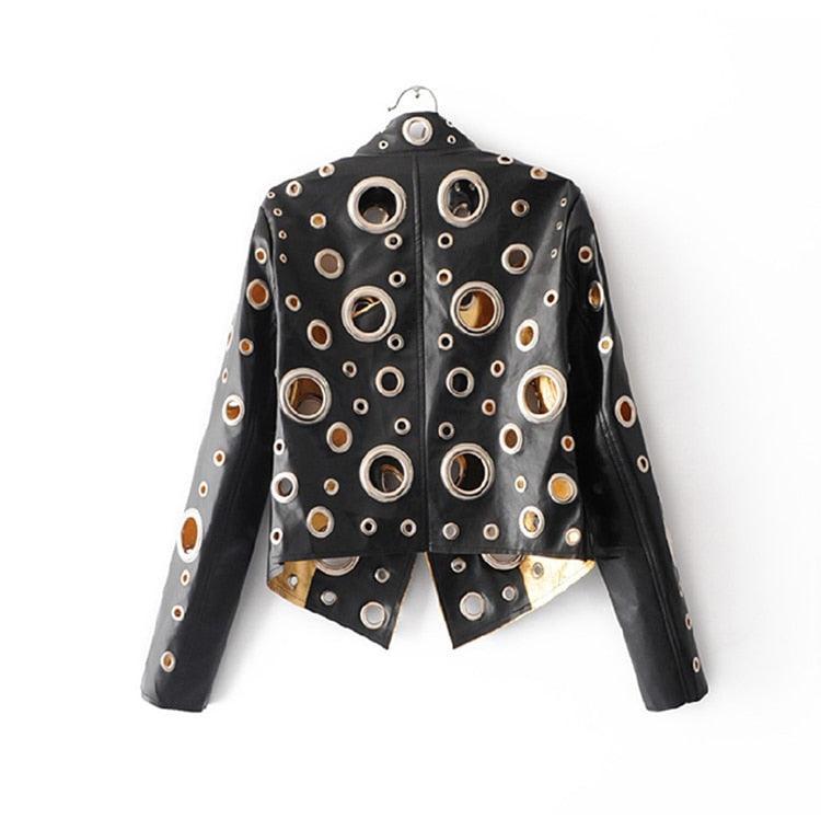 Laura Metallic Hole Biker Jacket from The House of CO-KY - Coats & Jackets