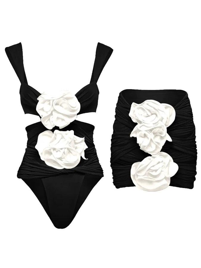 3D Flower Cutout Swimwear - Black and White from The House of CO-KY - Swimwear