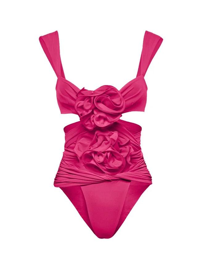3D Flower Cutout Swimwear - Rose Red from The House of CO-KY - Swimwear
