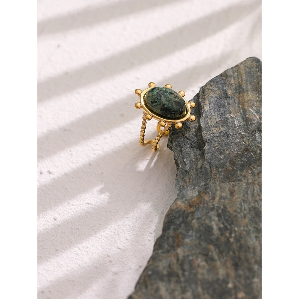 Green African Turquoise Stone Ring — rings in turquoise — front view