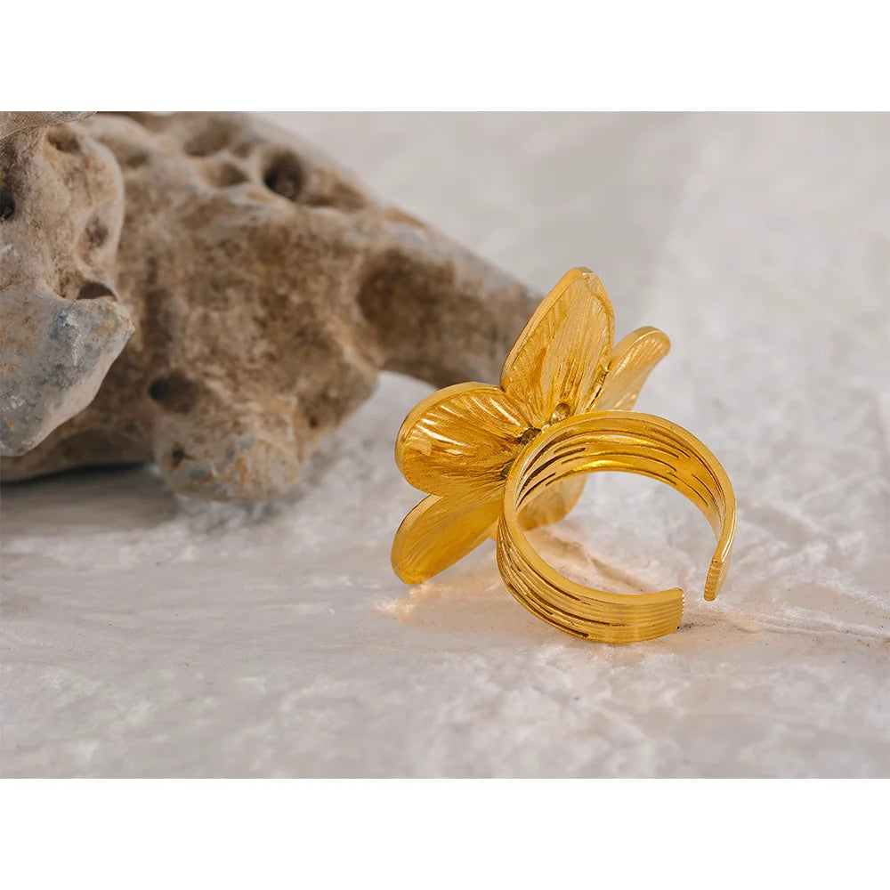 18K Gold Plated Big Flower Ring — rings in gold — additional view