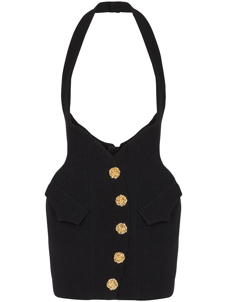 Spódnica typu halter z metalowymi guzikami w kolorze róży