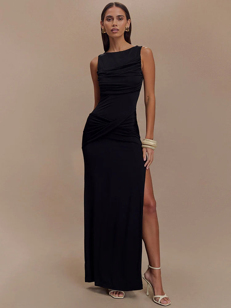 Paola Backless Ruched Dress – white – open-back detail