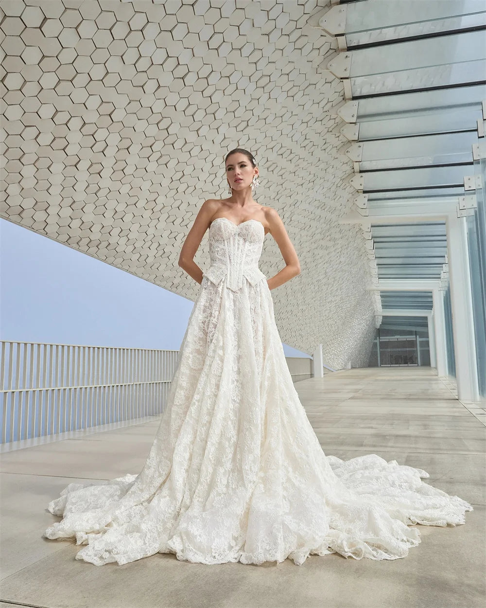 Seraphine Puff-Sleeve Lace A-Line Bridal Gown