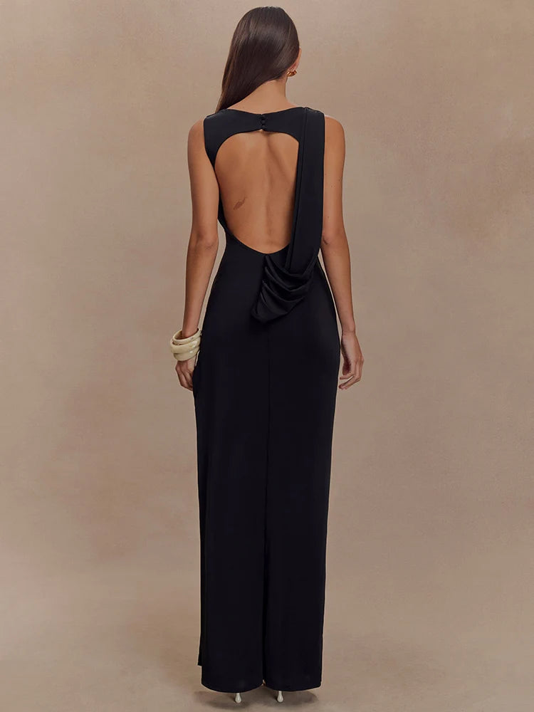 Paola Backless Ruched Dress – white – open-back detail
