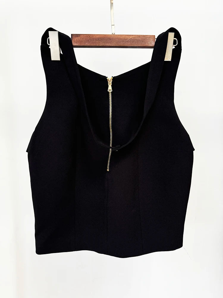 Spódnica typu halter z metalowymi guzikami w kolorze róży