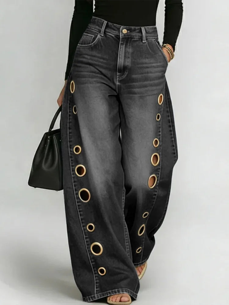 Buttoned Hollow Loose Jean