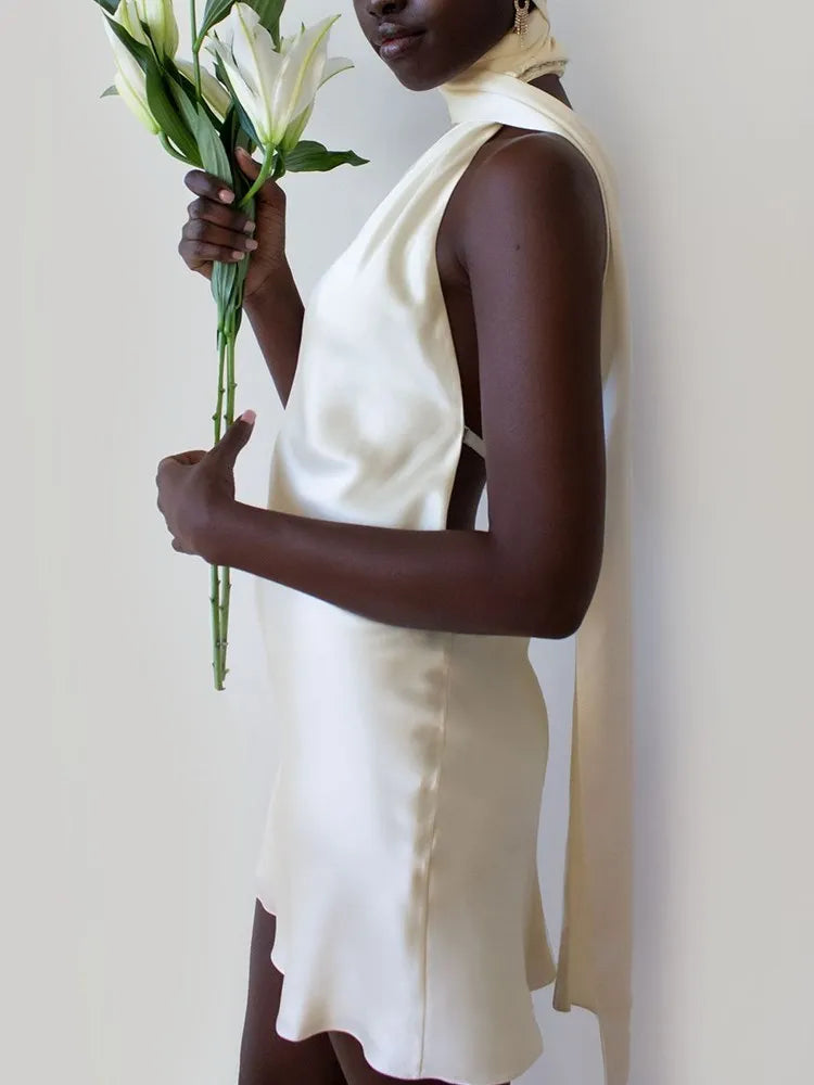 Tatiana Backless Satin Mini Dress