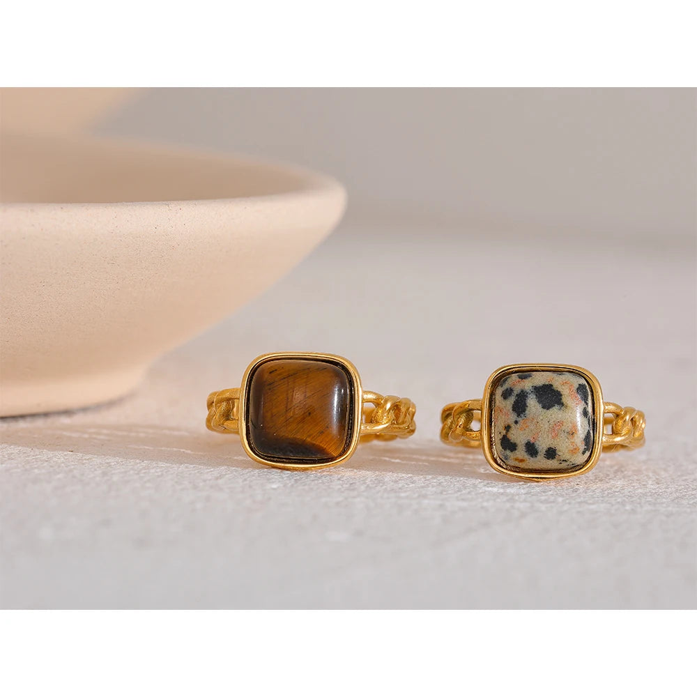 Natural Stone Open Ring 18K Gold Plated — rings in multicolor — close-up detail
