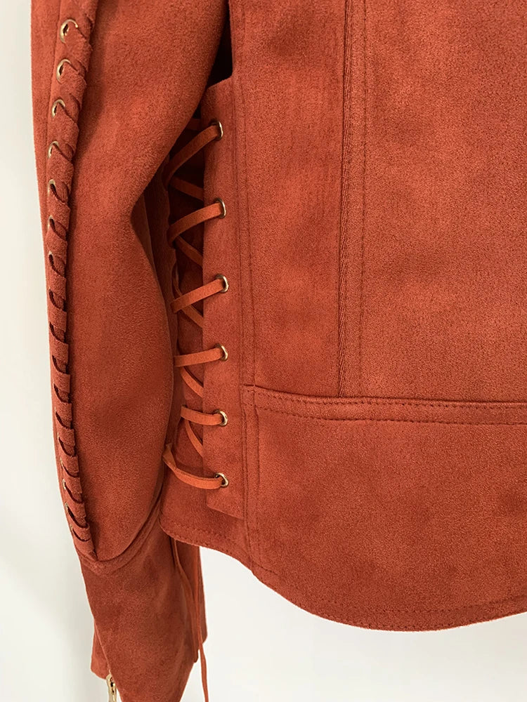 Bikerjakke i semsket tau med snøring