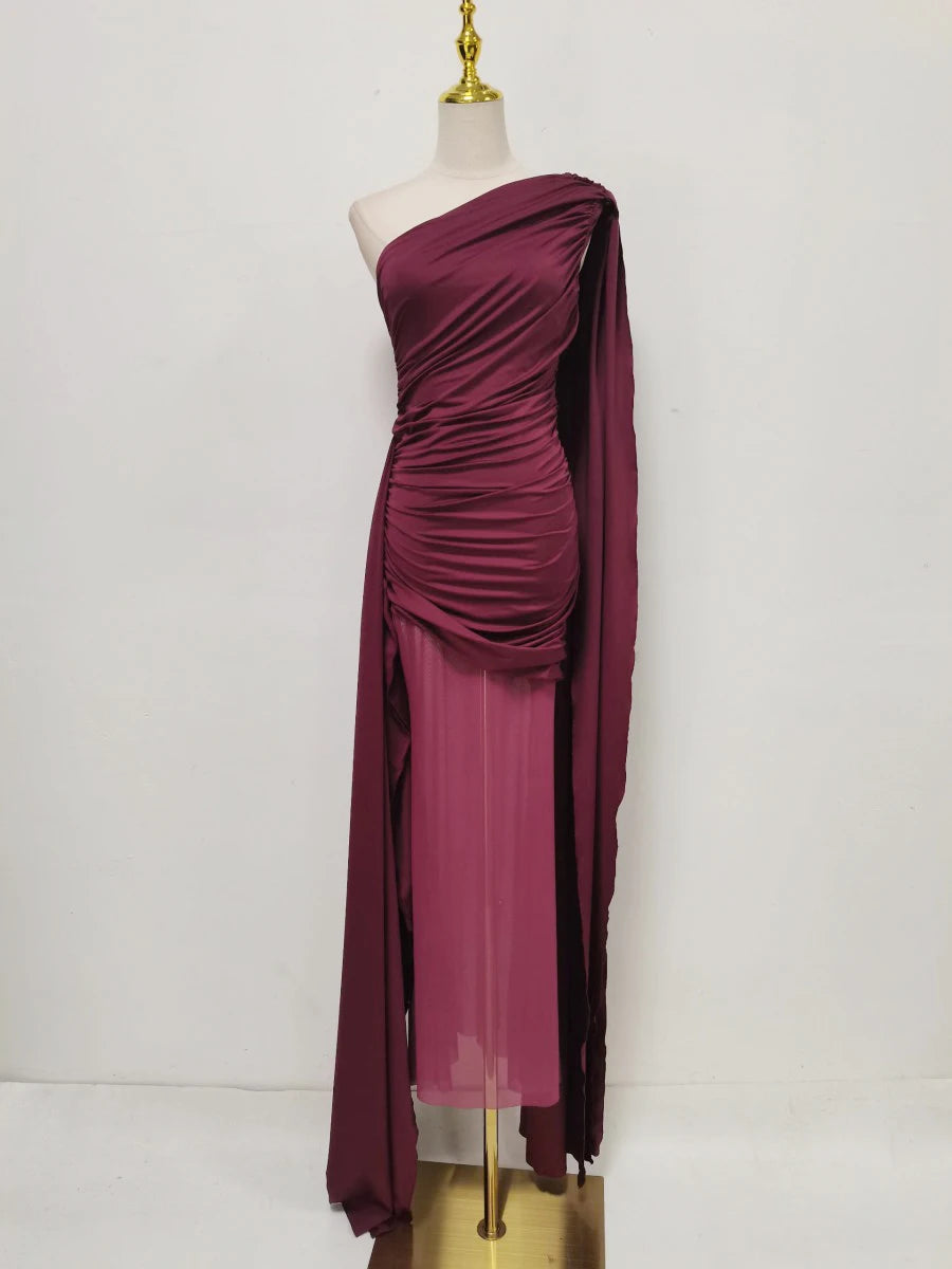 Amy One Shoulder Sheer Cape Dress