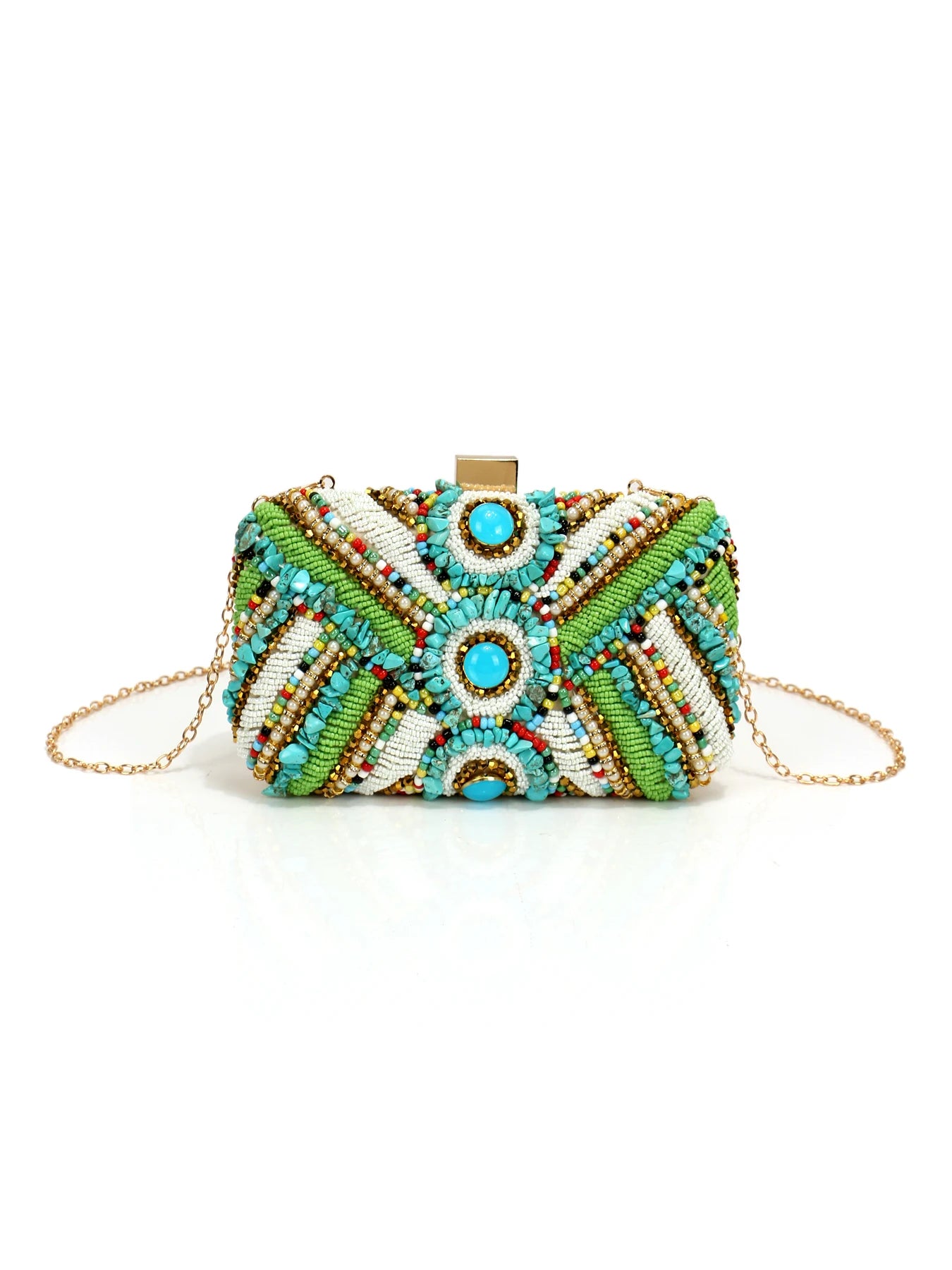 Green Embroidery Clutch Bag – green – embroidered detail