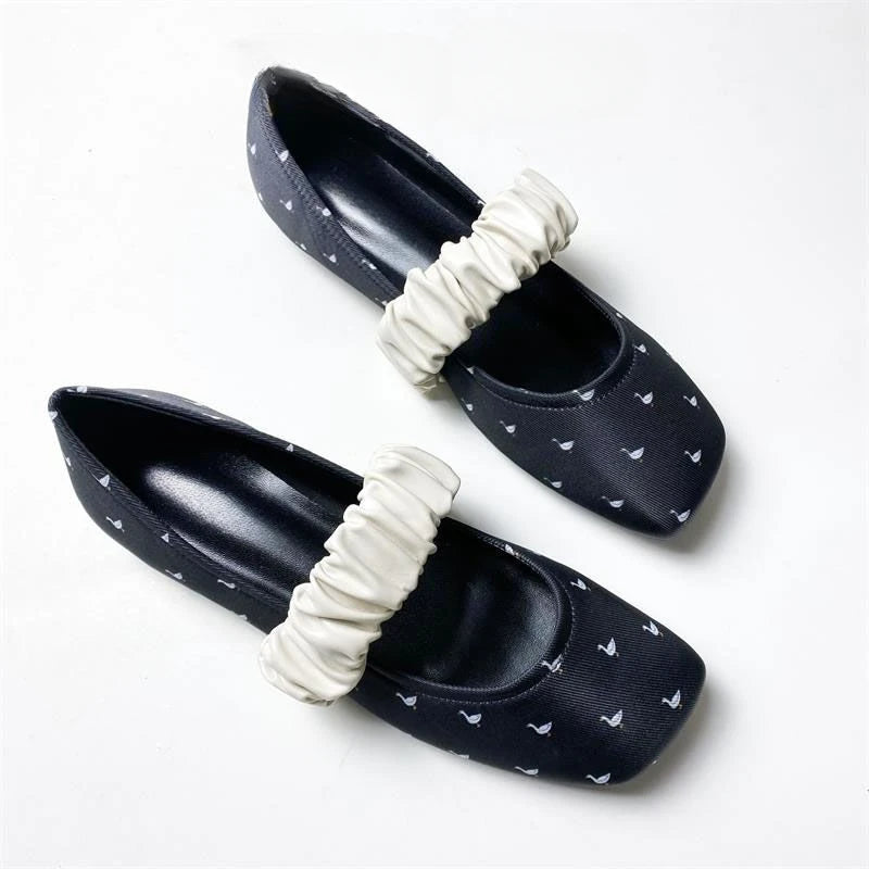 Swan Print Ballet Flats Shoes