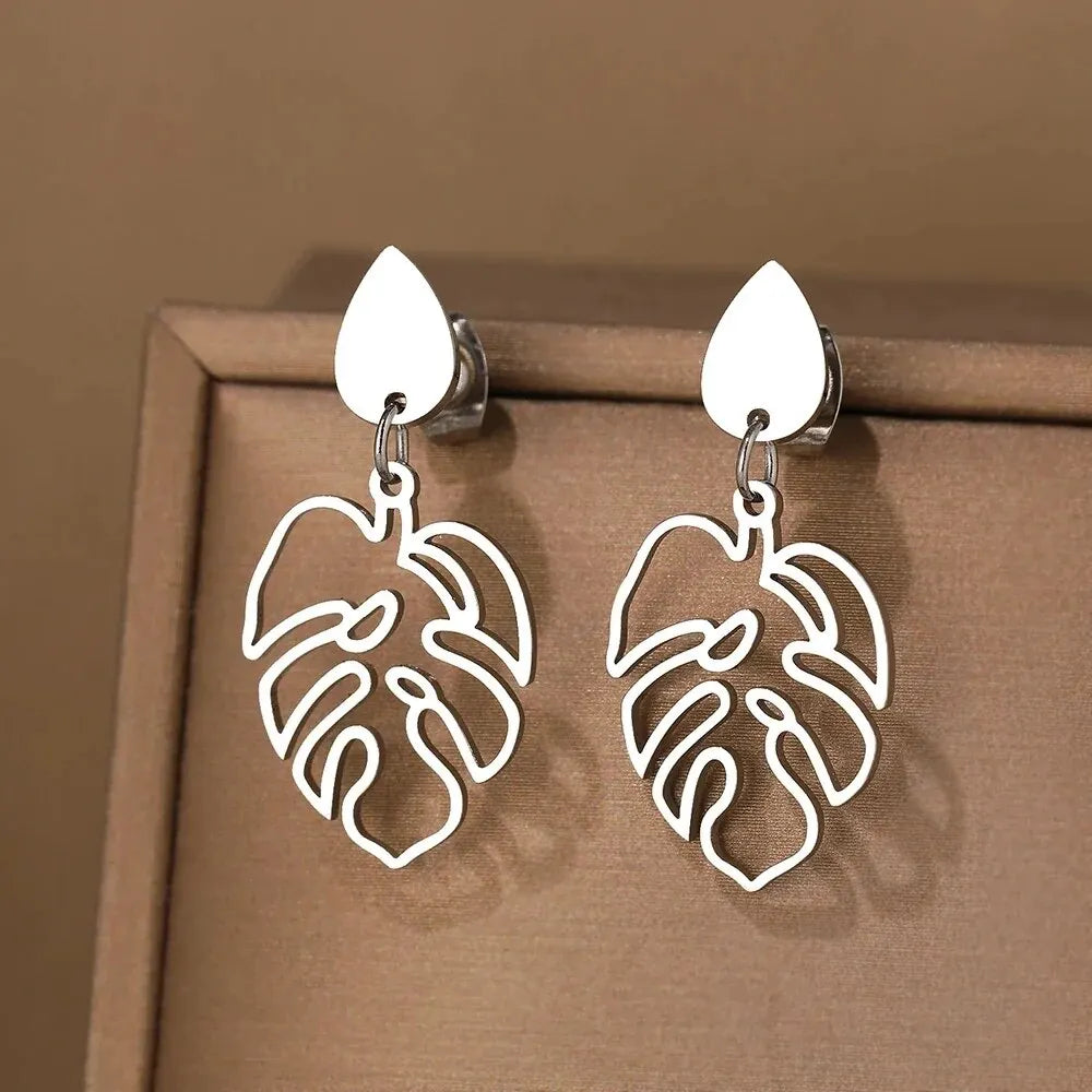 Metal Leaves Drop Earrings