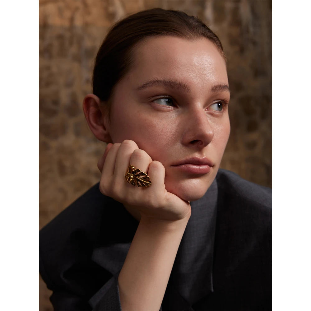 Metal Leaf Open Ring — rings in silver — back view