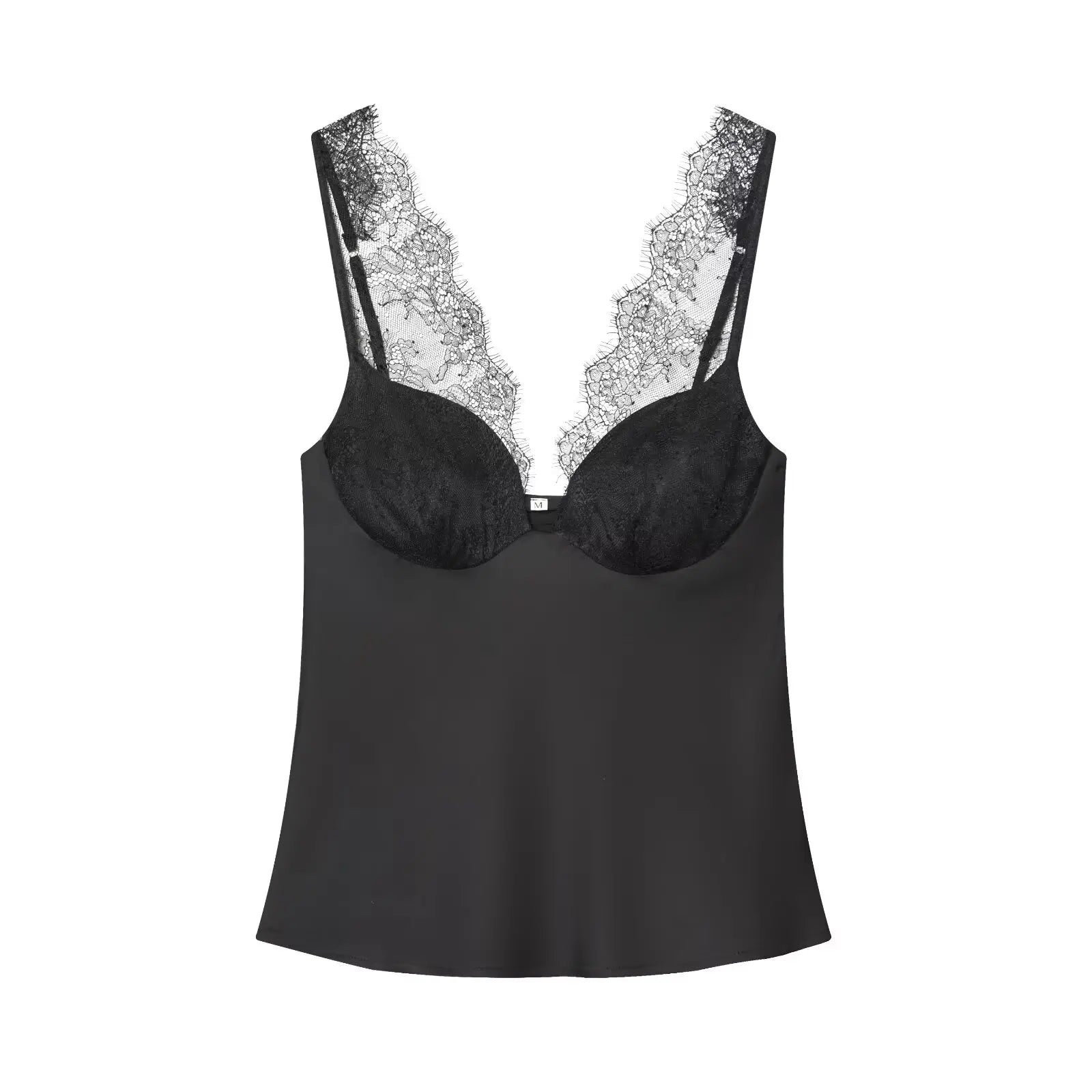 Melina Lace Splice Top — shirts & tops in black lace detail — main view